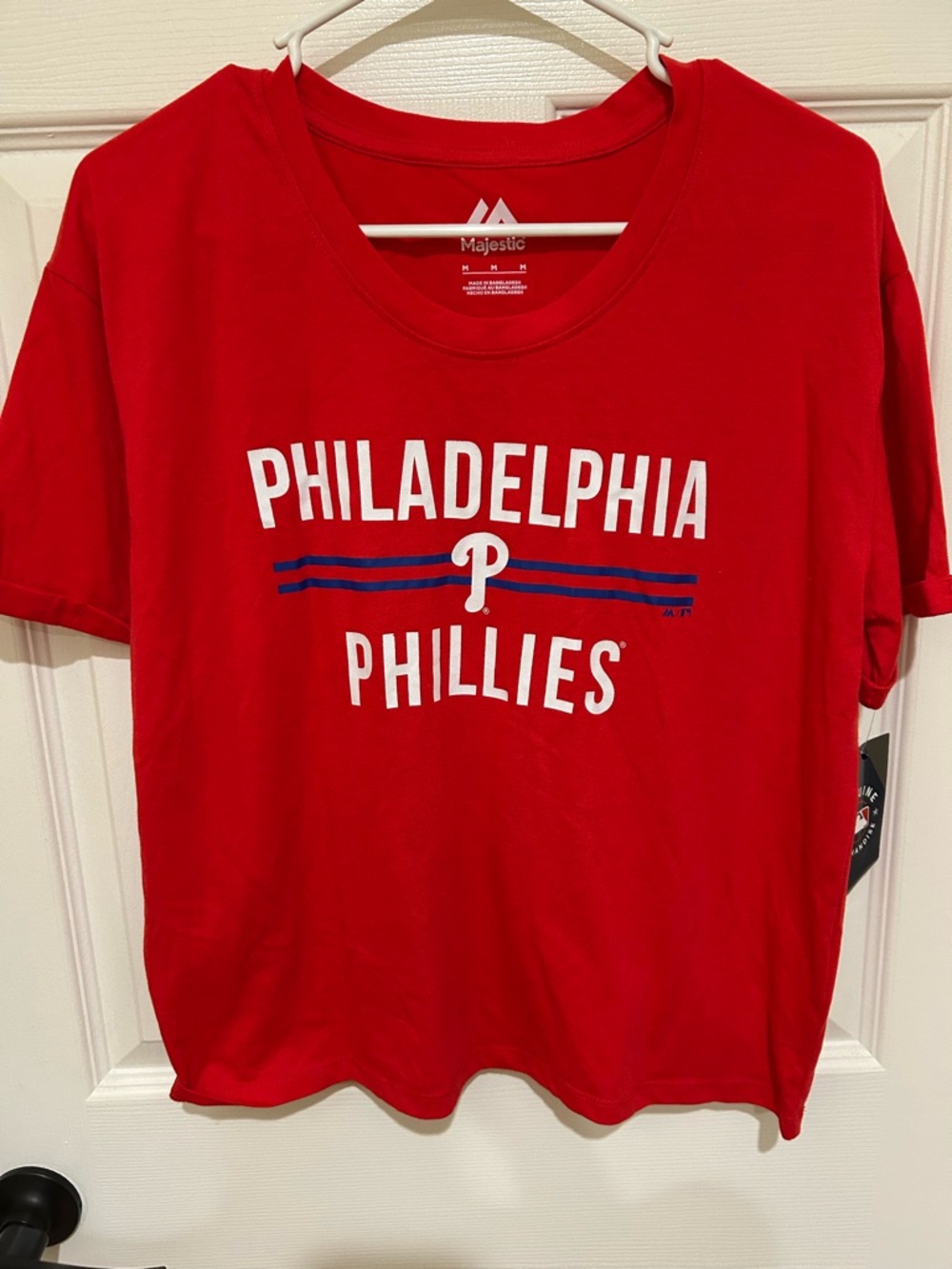 Majestic Red Crewneck Fan Tee-Phillies